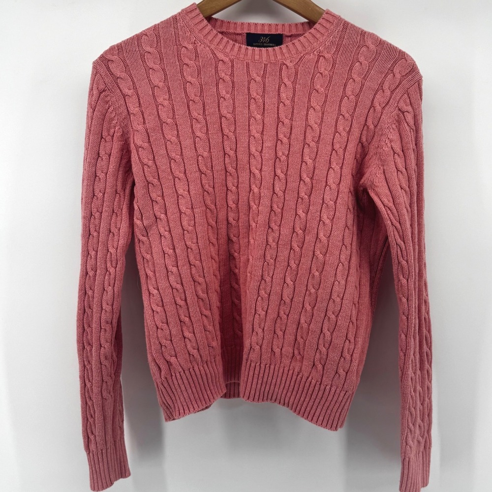 Brooks Brothers 346 Pink Cable Knit Cotton Crew Neck Sweater Womens Small